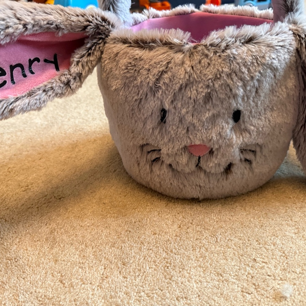 Gray Bunny Plush Easter Basket Henry